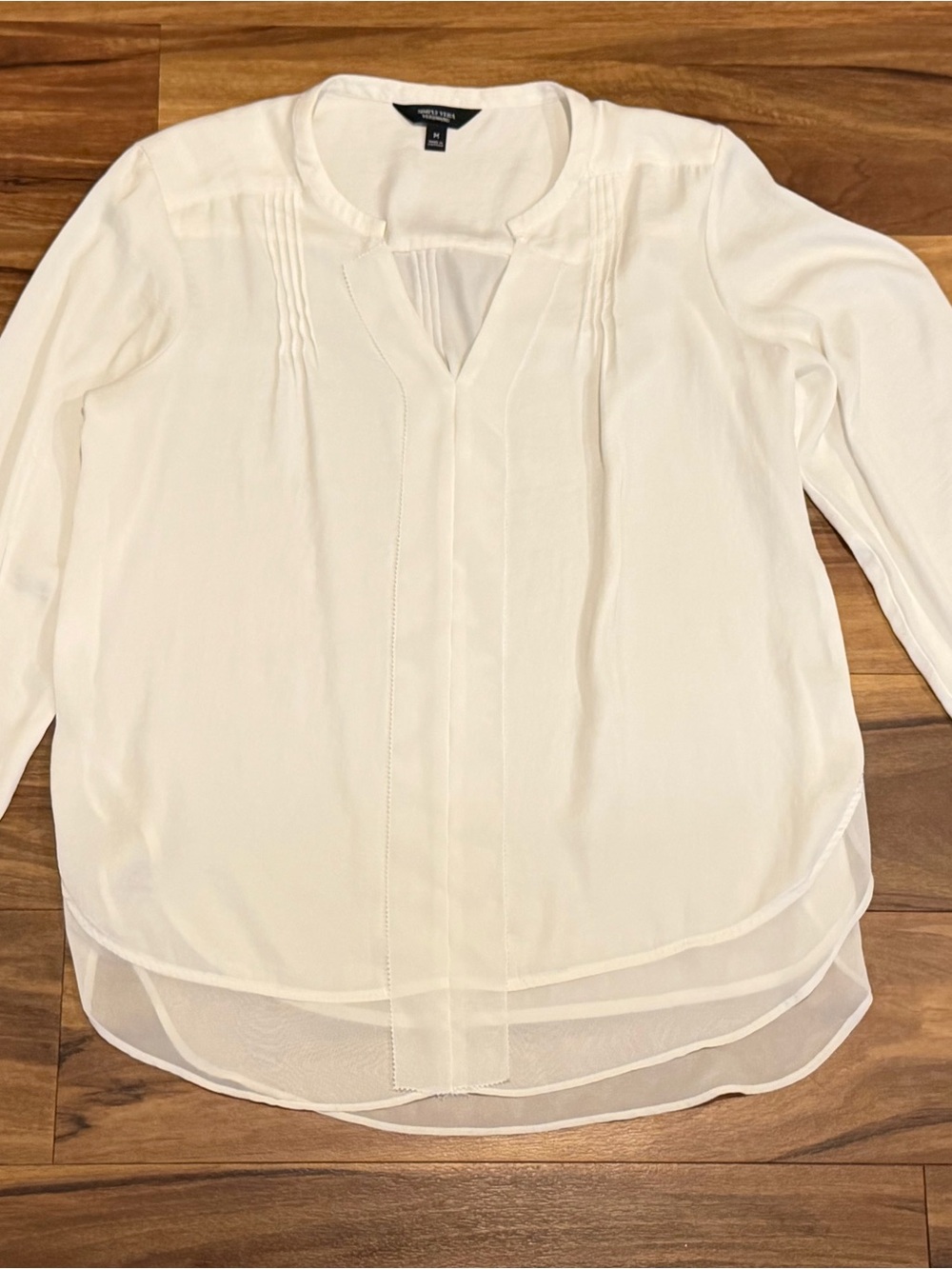 White Simply Vera Wang Pleated V-Neck Blouse